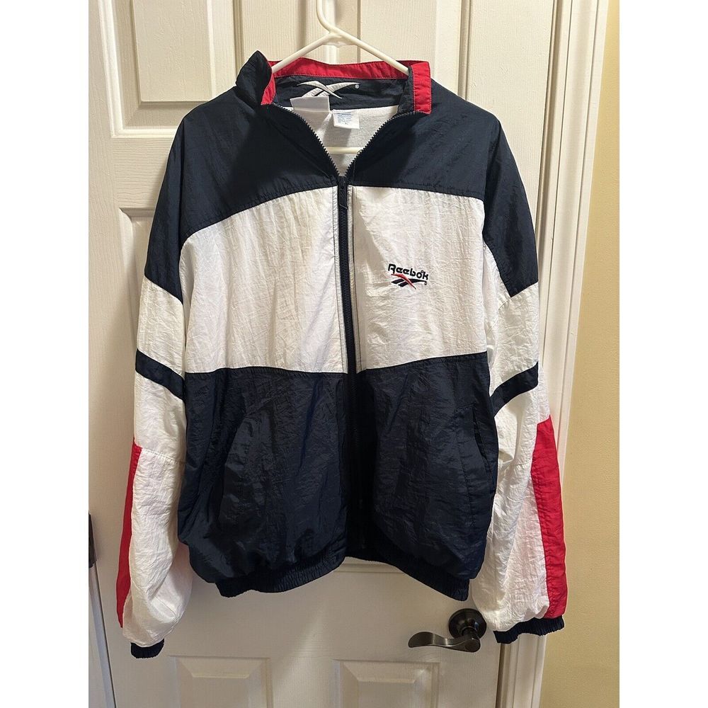 Vintage Mens XL Track Jacket Reebok 90s Colorblock Windbreaker Red‎ White Blue